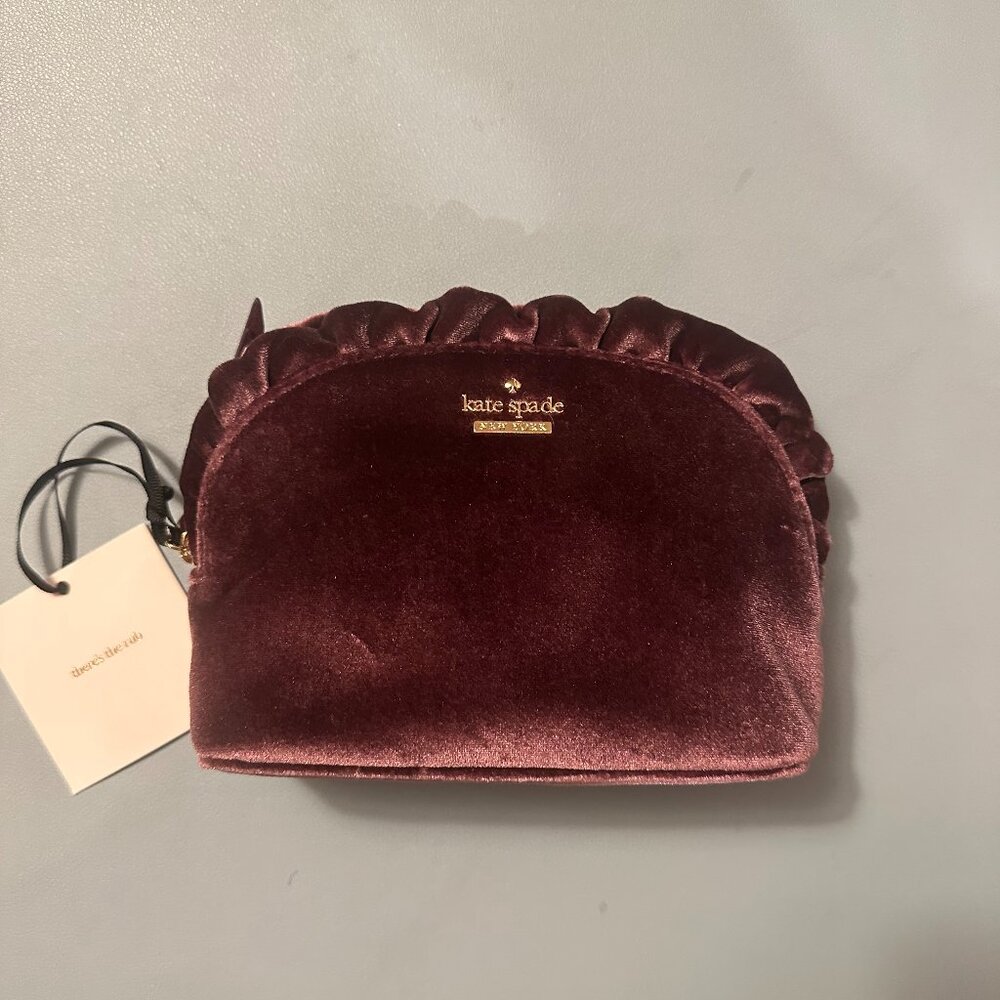 NWT Kate Spade Deep Plum Dawn Place Velvet Small Cosmetic Bag